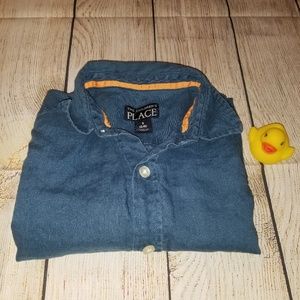 Children's place button down blue linen shirt